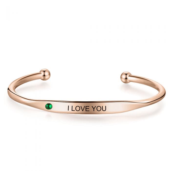 Olivenorma Custom Personalised Bangle Engraving Birthstone Bracelet - Rose Golden - 1 Birthstone - image 6