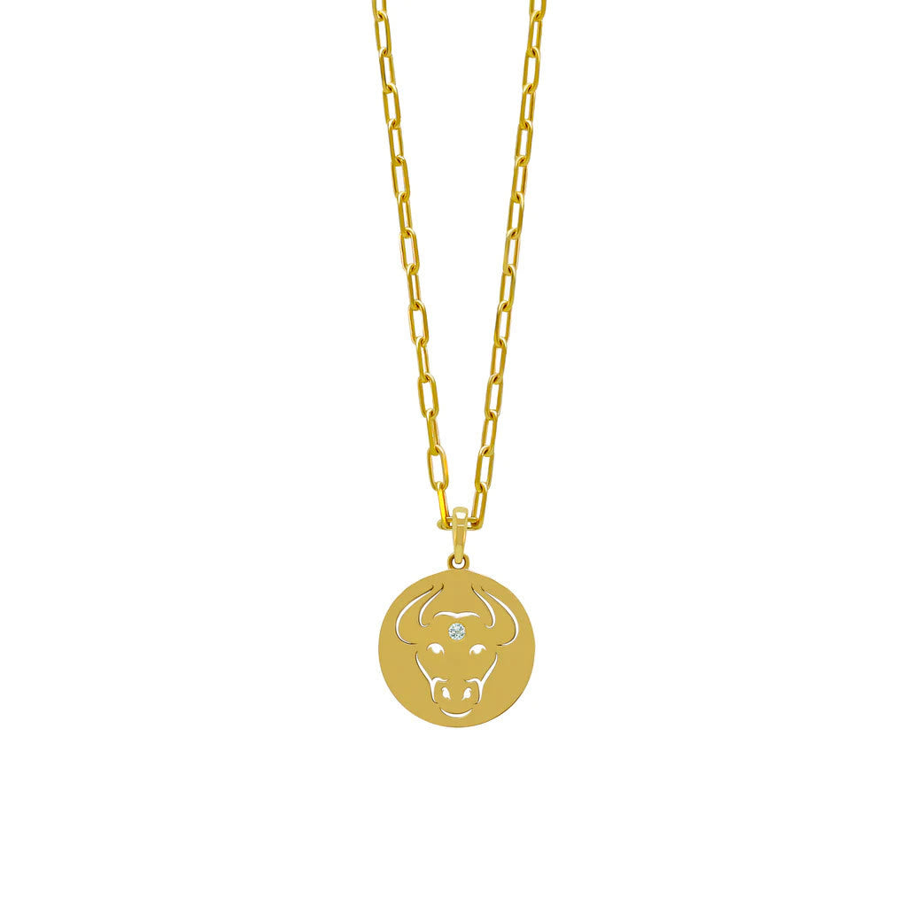 Olivenorma White Zircon Hollow Circle Zodiac Stainless Steel Necklace - Taurus - image 5