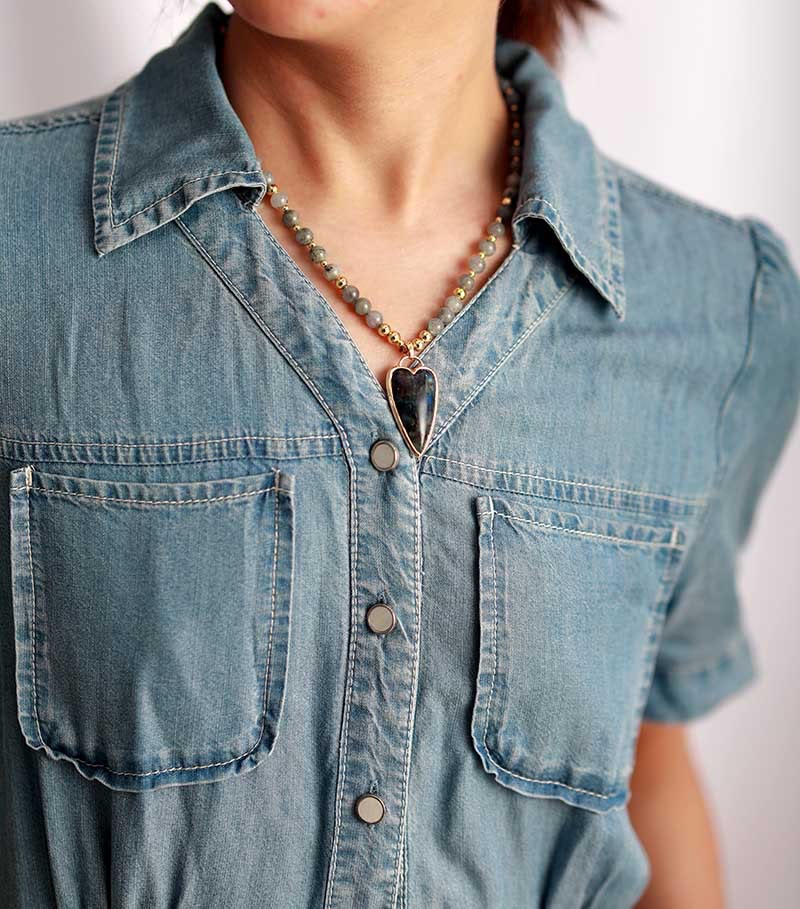 Olivenorma Labradorite Long Heart Shape Pendant Necklace - image 1