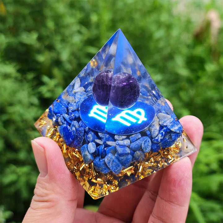 Olivenorma Amethyst with Lapis Lazuli Virgo Zodiac Orgone Pyramid - image 1