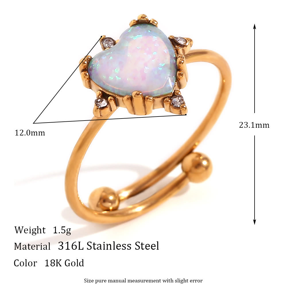 Olivenorma Natural Opal Sun Heart Adjustable Ring - Opal&Heart Shape - image 1
