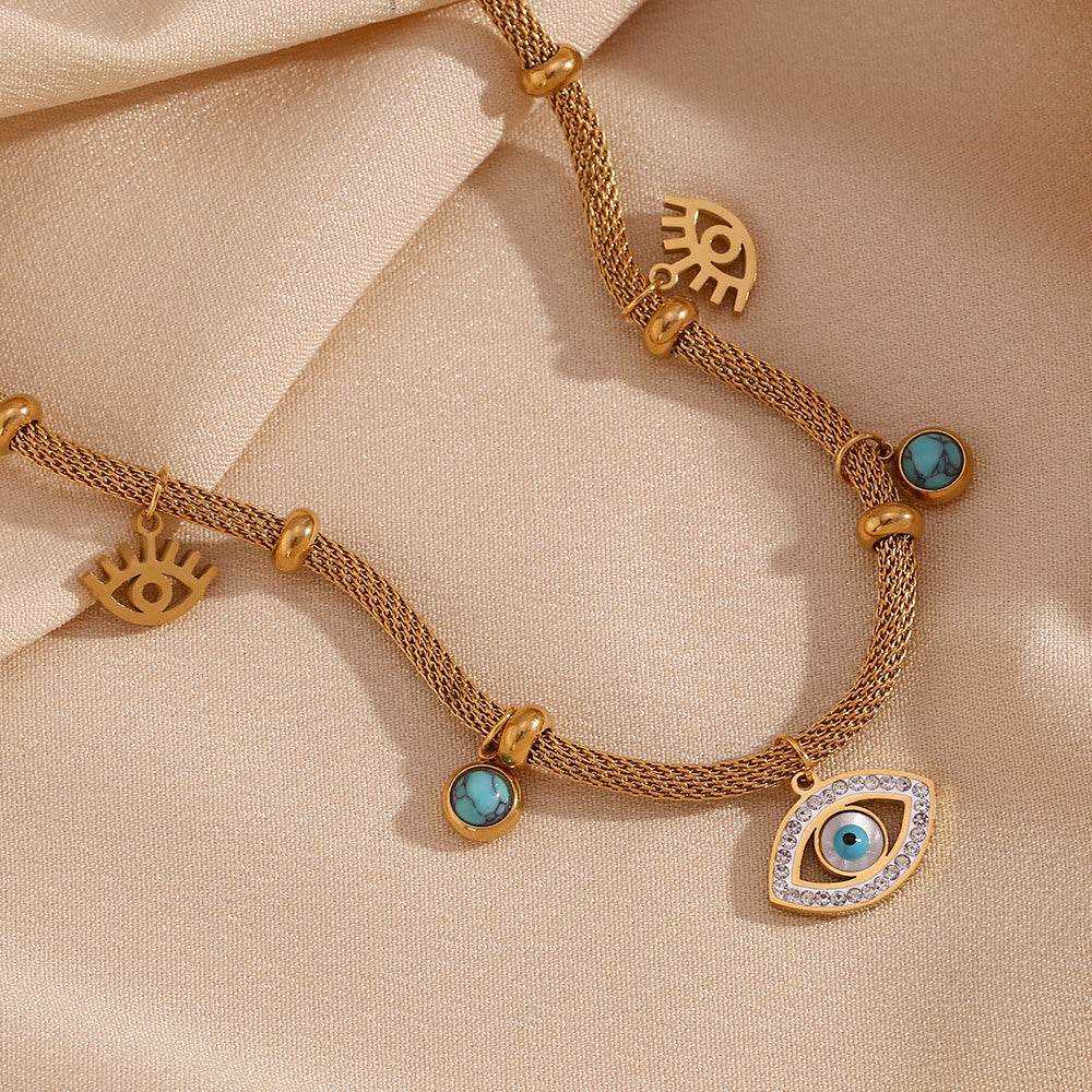 Olivenorma Turquoise White Zircon Evil Eye Thick Chain Necklace - image 2