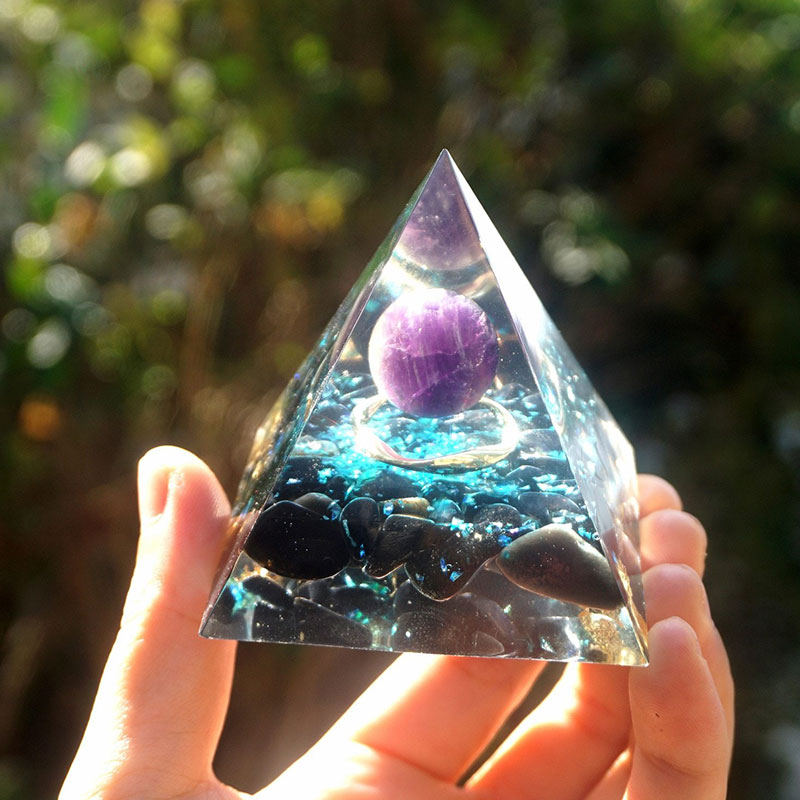 Olivenorma Amethyst Crystal Sphere with Obsidian Orgone Pyramid - image 2