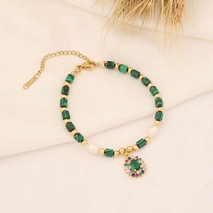 Olivenorma Natural Crystal Pearl Evil Eye Pendant Bracelet - Pearl&Malachite - image 10