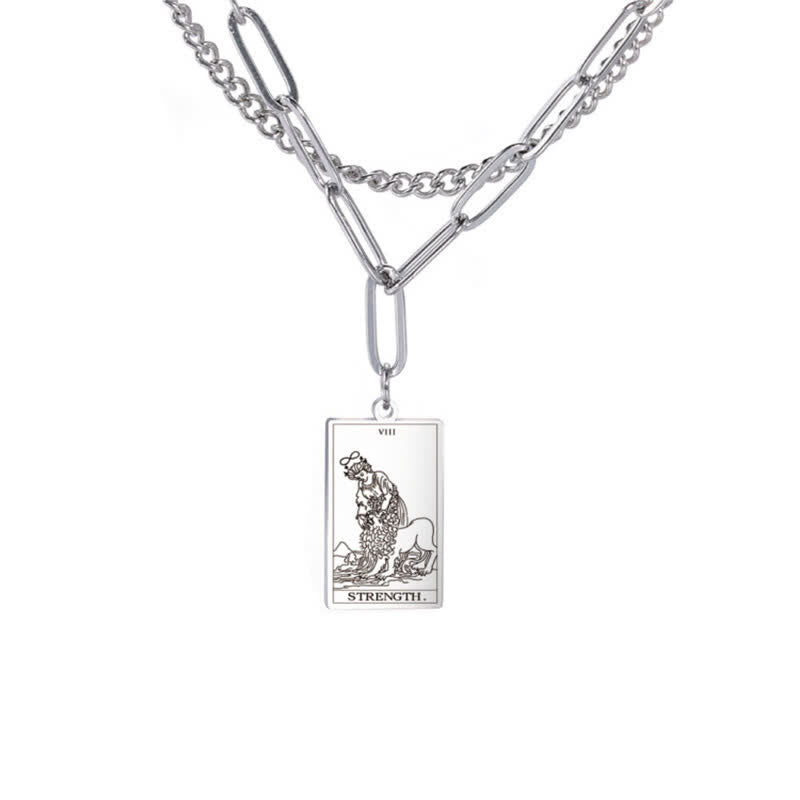Olivenorma Tarot Card Double Chain Necklace - Silver - Strength - image 21