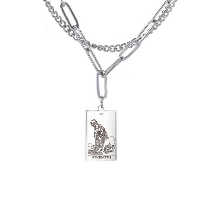 Olivenorma Tarot Card Double Chain Necklace - Silver - Strength - image 21