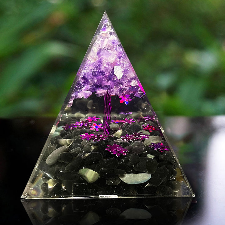 Olivenorma Amethyst Obsidian Tree Of Life Orgone Pyramid - image 1