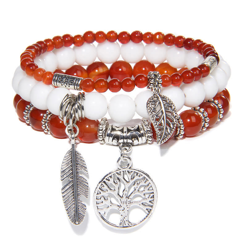 Olivenorma "Nature's Healing Moments" Red Agate Tree Of Life 3 Pieces Bracelet Set - Red Agate - image 0