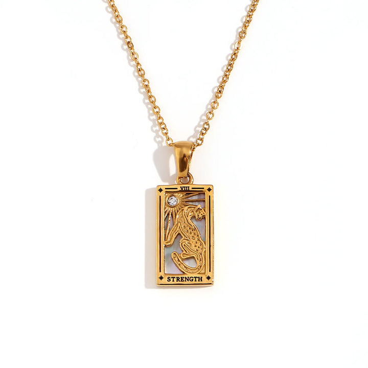 Olivenorma Stainless Steel 18k Gold Plated Tarot Card Necklace - STRENGTH - Golden - image 3