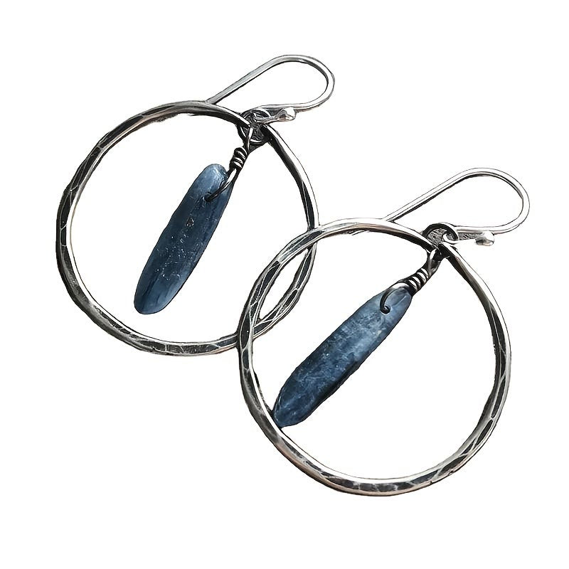 Olivenorma Retro Lapis Lazuli Large Hoop Earrings - image 1