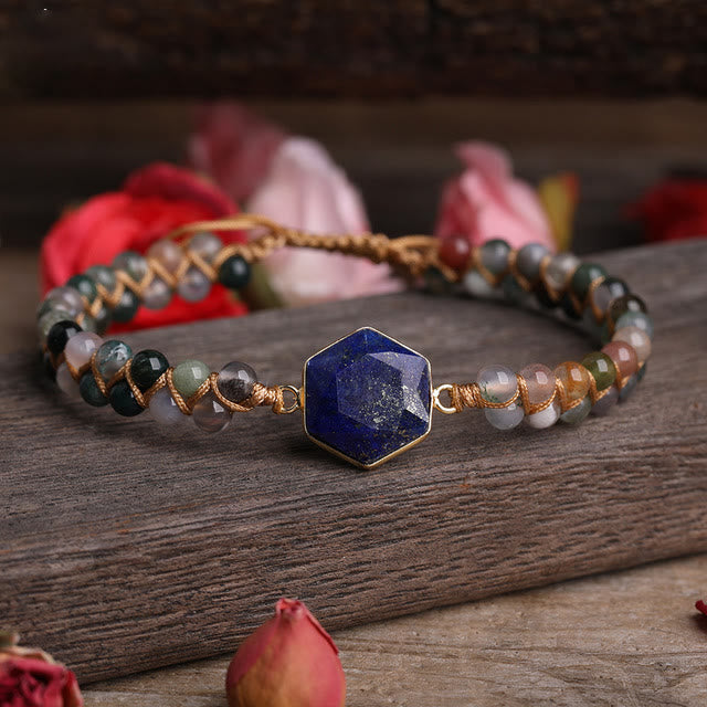 Olivenorma Raw Crystal Hexagon Braided Beaded Bracelet - Lapis Lazuli - image 12