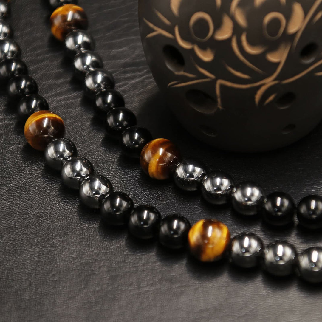Olivenorma Healing Crystal Obsidian Tiger Eye Hematite Beads Necklace - image 4