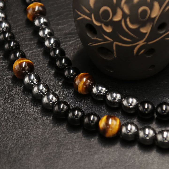 Olivenorma Healing Crystal Obsidian Tiger Eye Hematite Beads Necklace - image 4