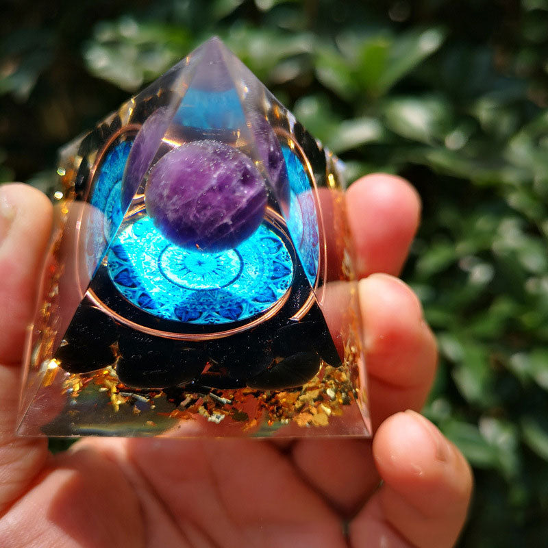 Olivenorma Amethyst with Black Tourmaline Orgone Pyramid - image 3