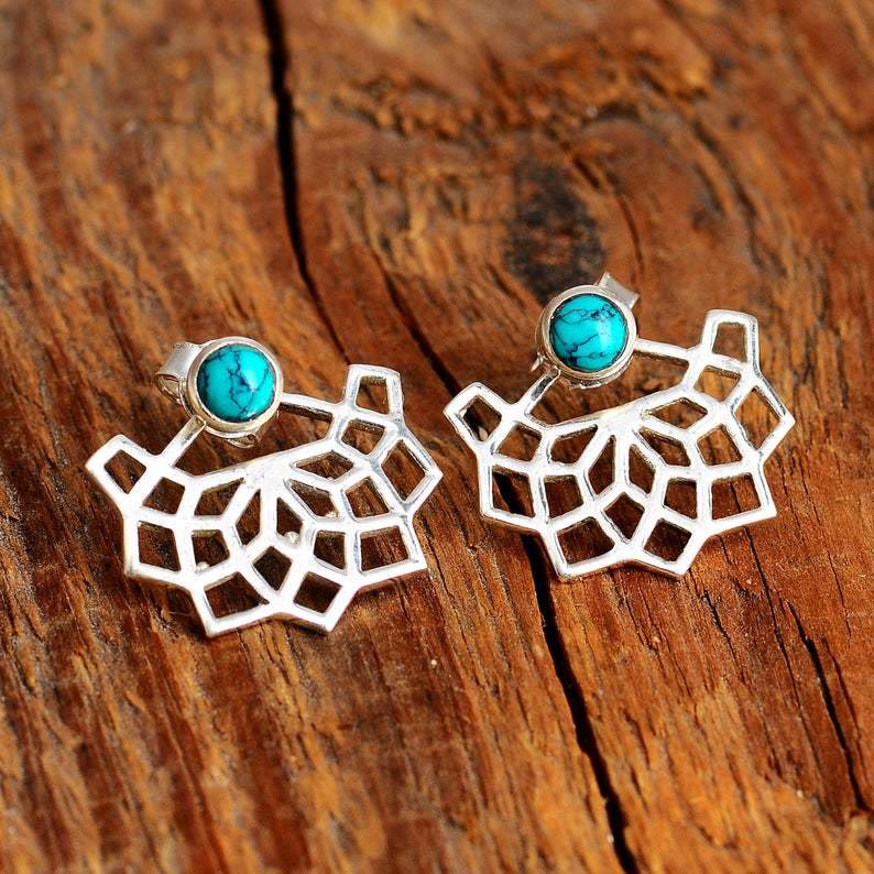 Olivenorma Natural Turquoise Lotus Flower Stud Earrings - image 1