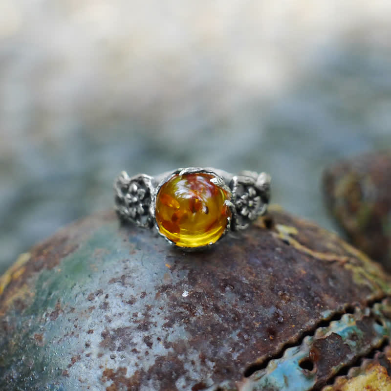Antique Amber Flower Ring - 11 - image 0
