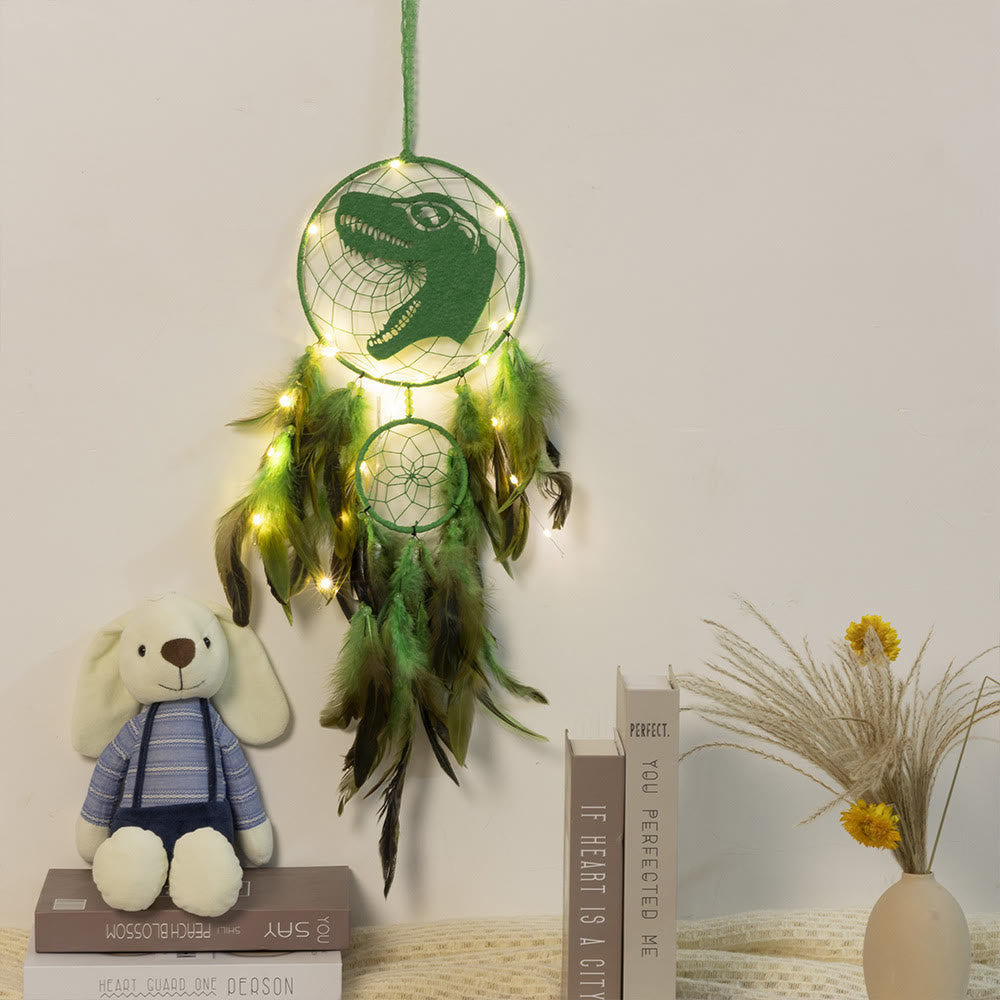 Olivenorma Dinosaur For Kids Feather Dream Catcher - Green - With Lights - image 1
