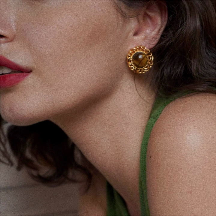 Olivenorma Tiger Eye Sunflower Gold Earrings - image 2