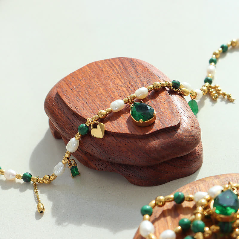 Olivenorma Emerald Pearl Beaded Non Fading Gold Necklace - image 8
