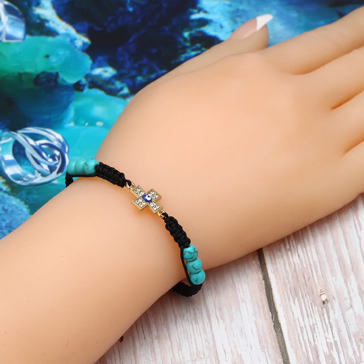 Olivenorma Turquoise White Zircon Evil Eye Braided Adjustable Bracelet - image 5
