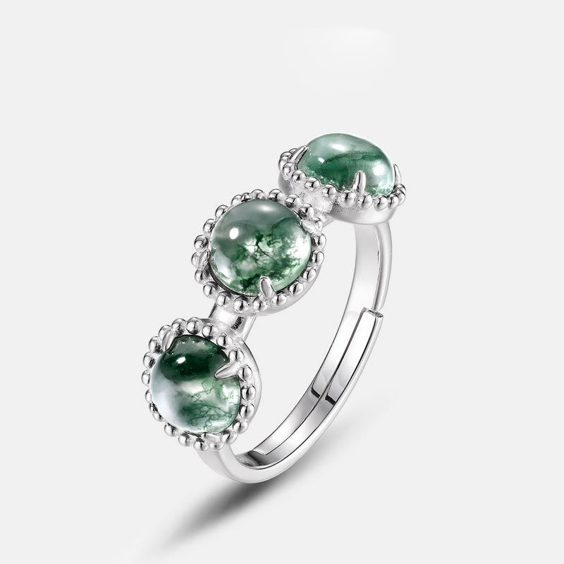 Olivenorma Three Set Round Moss Agate Adjustable Ring - image 4