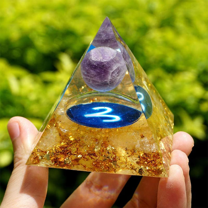 Olivenorma Amethyst with Golden Rutilated Aries Zodiac Orgone Pyramid - image 1