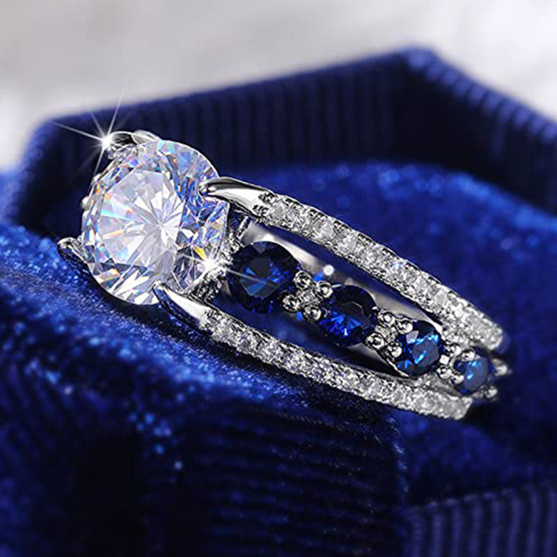 Olivenorma Creative Hollow Sapphire Blue Zircon Ring - image 3