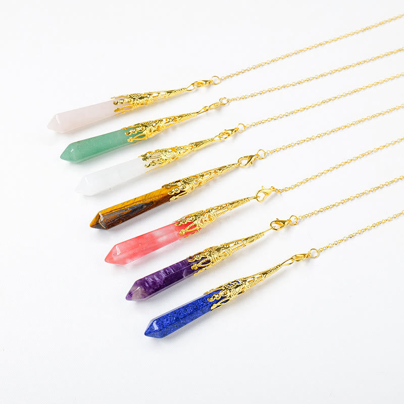 Olivenorma Natural Crystal Golden Silver Color Copper Chain Pendulum - Golden - Amethyst - image 1