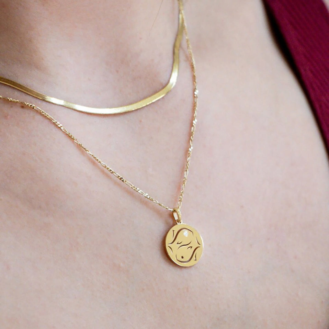 Olivenorma White Zircon Hollow Circle Zodiac Stainless Steel Necklace - image 1