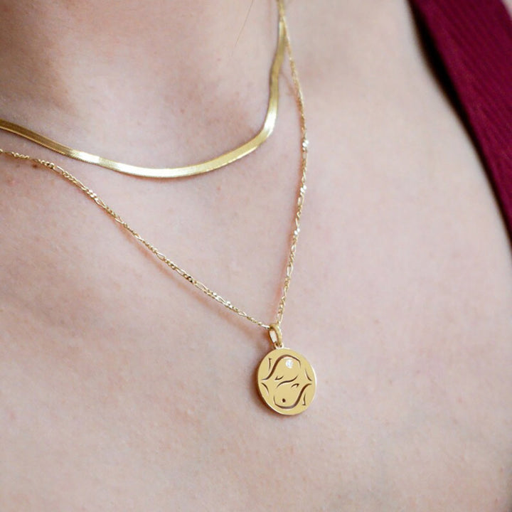 Olivenorma White Zircon Hollow Circle Zodiac Stainless Steel Necklace - image 1