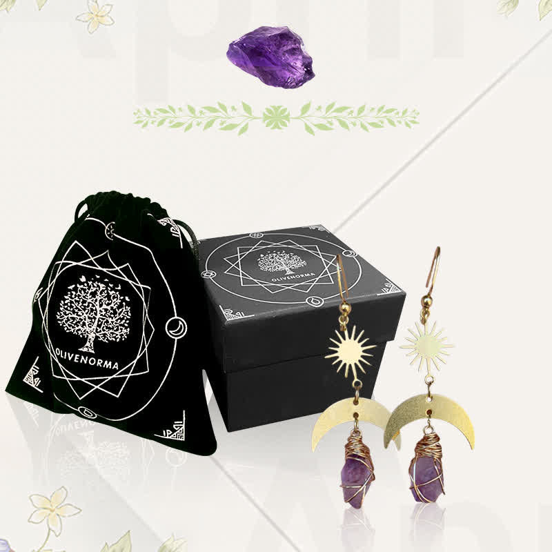 Rising Sun Moon Amethyst Witch Earring Necklace - image 4