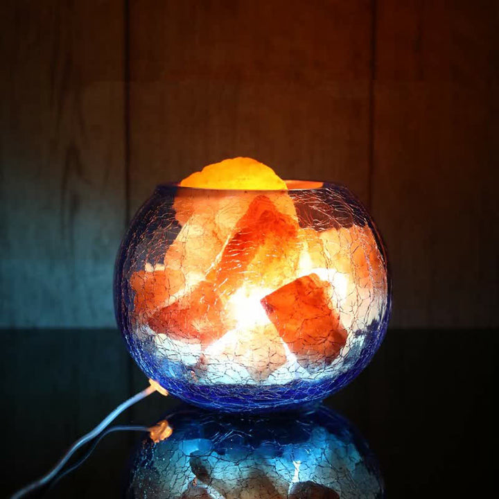 Olivenorma Creative Ice Cracked Glass Tank Himalayan Pink Salt Lamp - Medium Blue & Heart Shape Salt - Japan Plug - image 0
