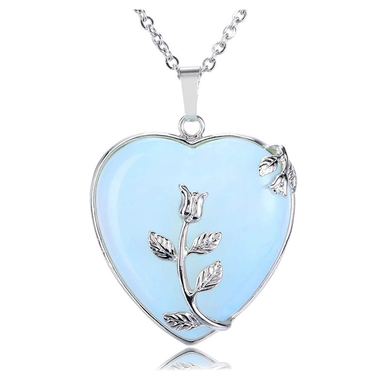 Olivenorma Heart Shaped Rose Gemstone Necklace - Opal - image 11