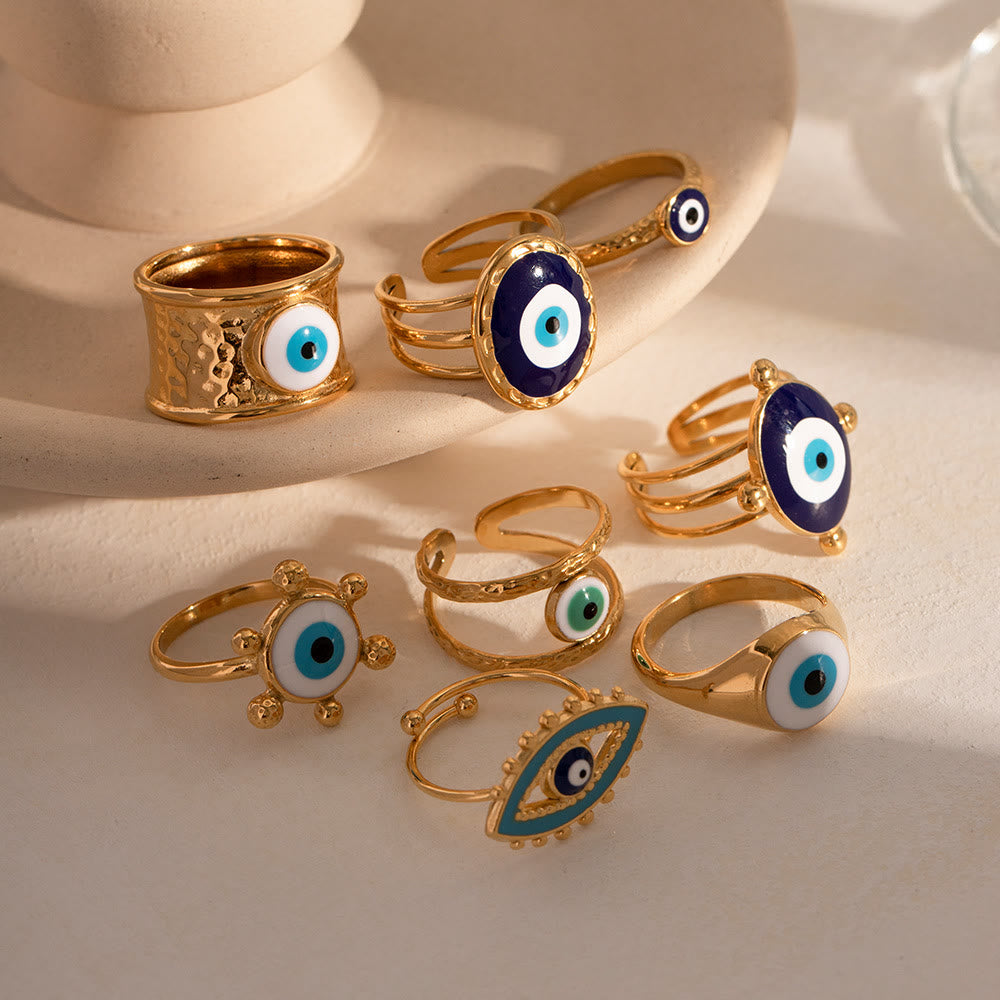 Olivenorma Various Evil Eye Glue Gold Adjustable Open Rings - image 15