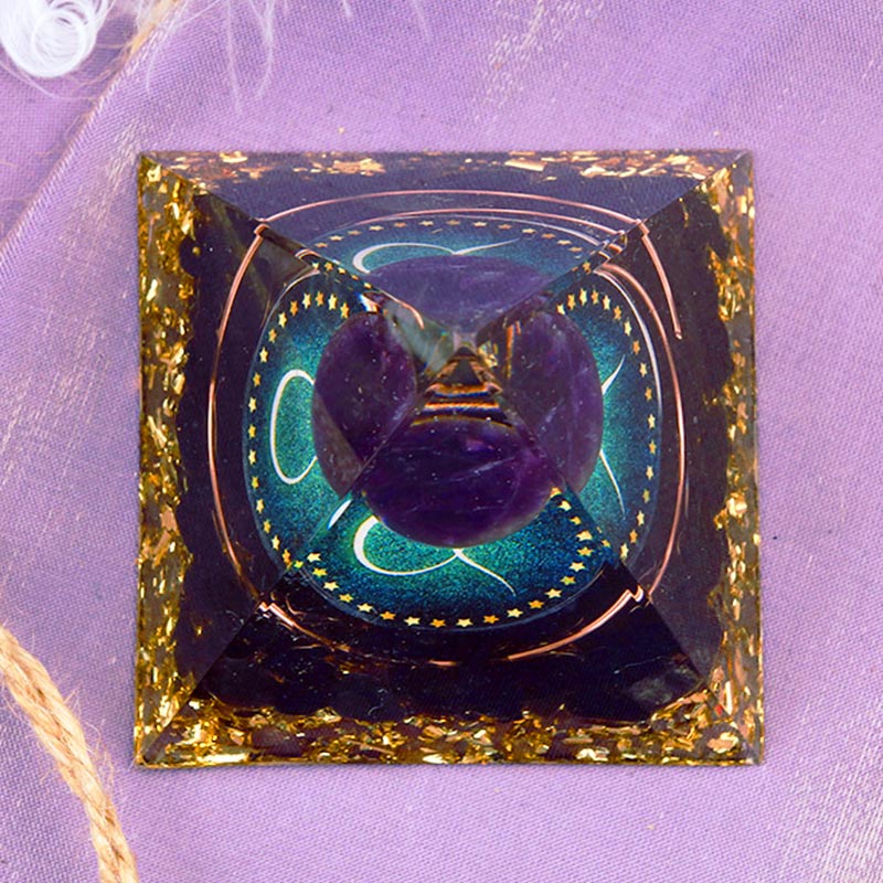 Olivenorma Amethyst Sphere With Obsidian Zodiac Taurus Orgone Pyramid - image 4