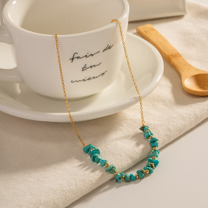 Olivenorma Turquoise Gravel Pendant 18k Gold Stainless Steel Necklace - Turquoise - image 0