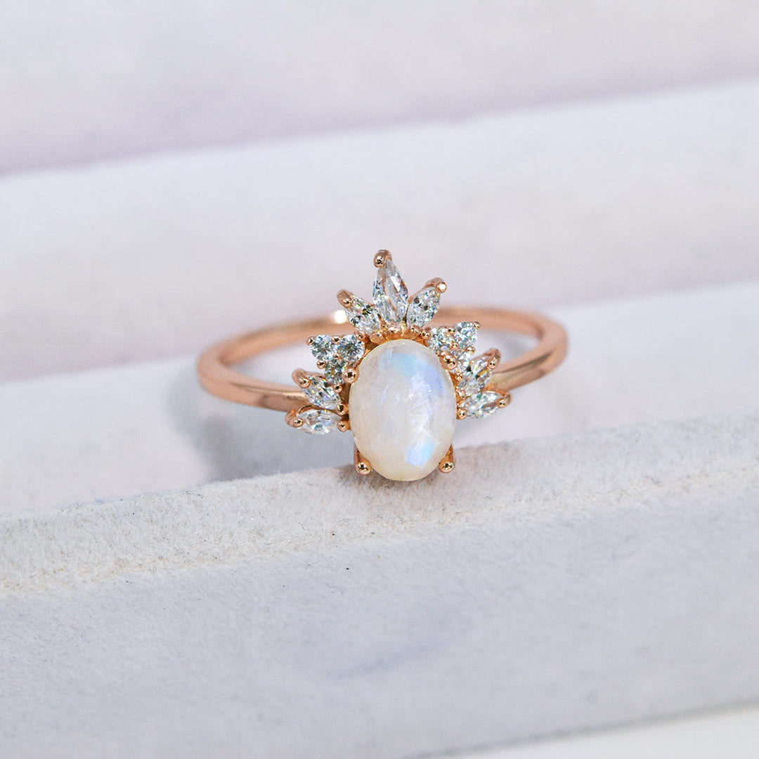 Olivenorma Oval Moonstone Opal S925 Sterling Silver Ring - Golden&Moonstone - 9 - image 5