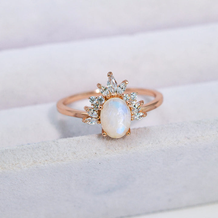 Olivenorma Oval Moonstone Opal S925 Sterling Silver Ring - Golden&Moonstone - 9 - image 5