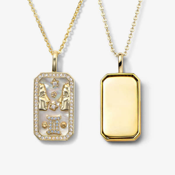 Olivenorma White Zircon 12 Zodiac Engraved Nameplate Necklace - Gemini - image 4