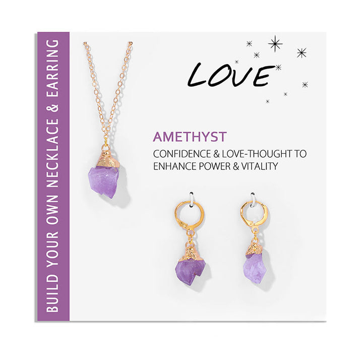 Olivenorma Natural Irregular Crystal Pendant Earrings Necklace Set - Amethyst - image 10
