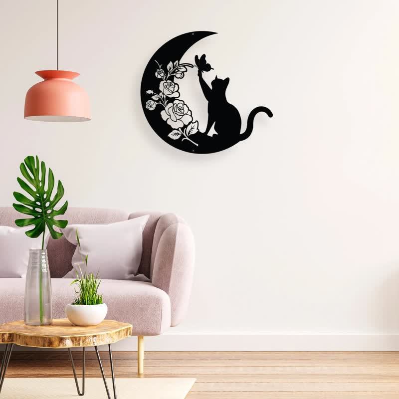 Olivenorma Cresent Moon and Cat Metal Wall Decor - Moon and Cat#1 - image 0
