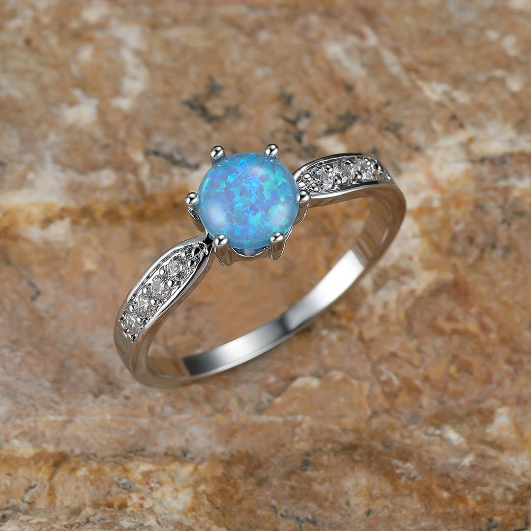 Olivenorma Six Claws Round Opal Edge Band Ring - image 7