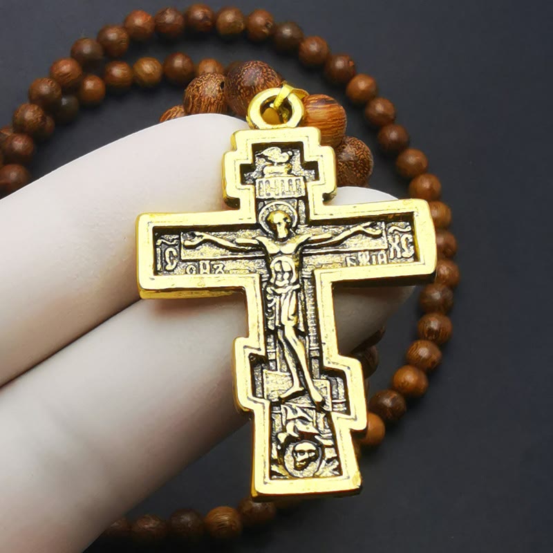 Olivenorma Cross Pendant Wooden Beads Rosary Necklace - image 3