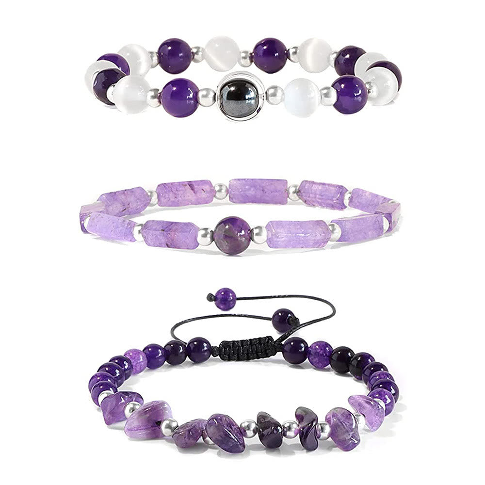 Olivenorma "Healing Wishes" Natural Crystal 3 Pieces Set Bracelet - Amethyst - image 0