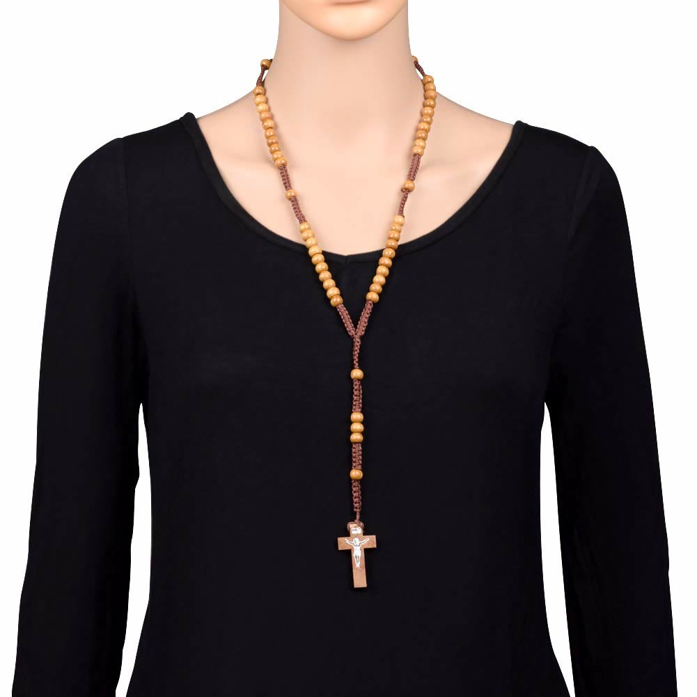 Olivenorma Cross Wooden Mala Bead Rosary Necklace - image 8