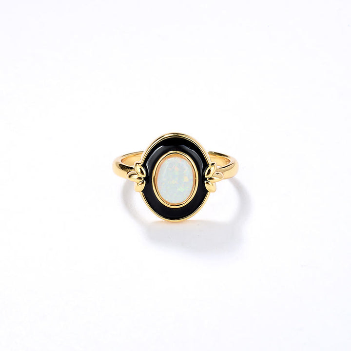 Olivenorma Dainty Opal Black Epoxy Vintage Ring - image 6