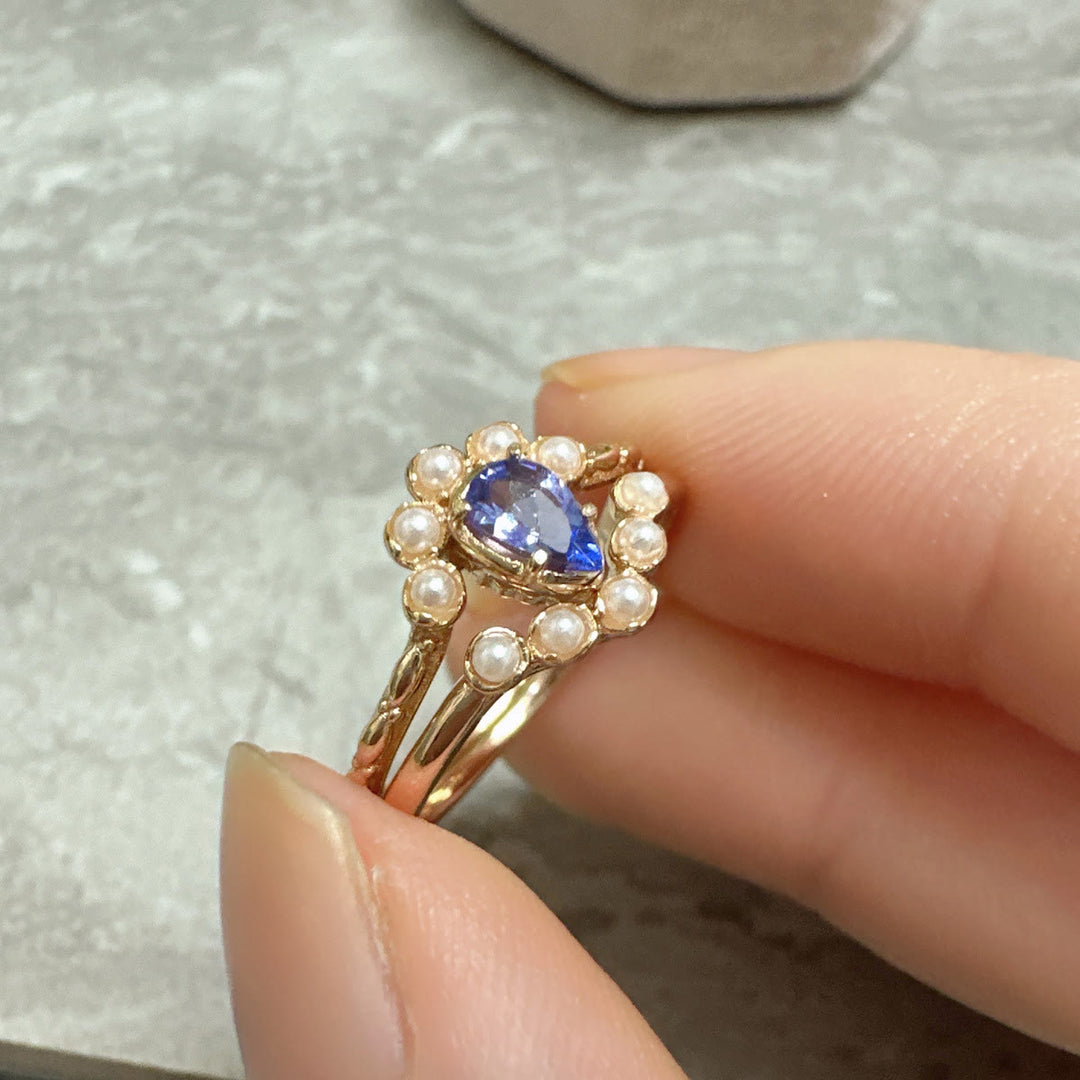 Olivenorma S925 Sapphire Pearl Teardrop Double Layer Ring - image 9