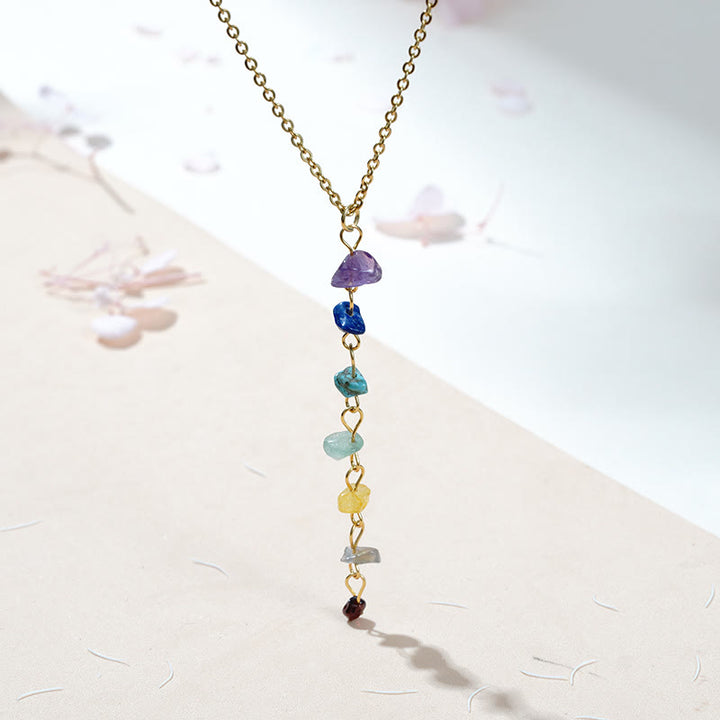 Olivenorma Natural Stone Chakra Tassel Pendant Necklace - Chakra - image 0