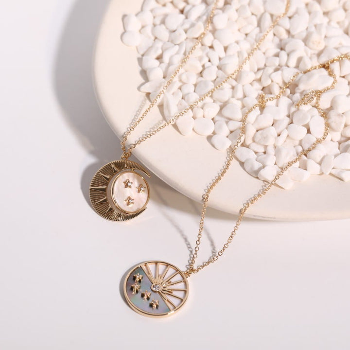 Olivenorma Nacre White Zircon Moon Star Gold Plated Copper Necklace - image 6
