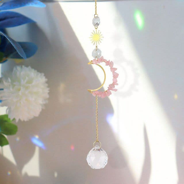 Olivenorma Moon Suncatcher Wall Hanging Wind Chime - Rose Quartz - image 4